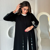 Round Neck Multicolored Embroidered Abaya