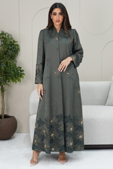 Gathered Shoulder Embroidered Abaya
