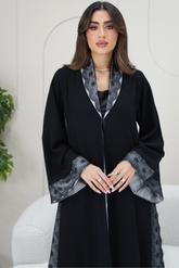 Grey-Lined Lace Collared Abaya