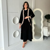 Round Neck Pink Embroidered Abaya with Pockets