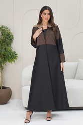 Two-Tone Black & Brown Collared Abaya