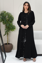 Gathered Shoulder Abaya with Front-Line Embroidery