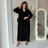 Lace-Trim Front Collar Abaya