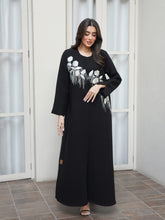 Round Neck Abaya with Floral Embroidery