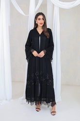 Black Lace & Floral Embroidery Abaya