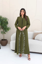 Gathered shoulder embroidered abaya