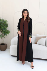 Two tone contrast abaya with embroidery on sleeves