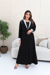 Contrast Collared Abaya with Embroidery Details