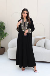 Contrast Collar & Sleeves Embroidered Abaya