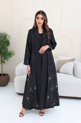 Collared abaya with embroidery and buttoned details