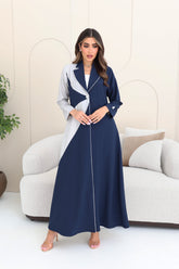 Contrast collared abaya with fabric button details