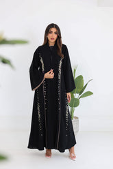 Beaded Abaya with Elegant Piping Details