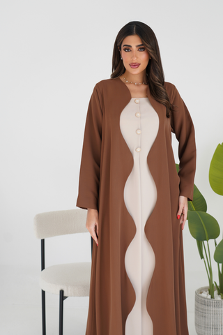 Two-Tone Abaya with Covered Button & Round-Cut Front