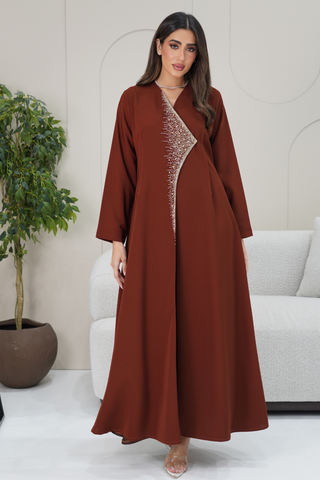 Overlapped Embellished Front Abaya