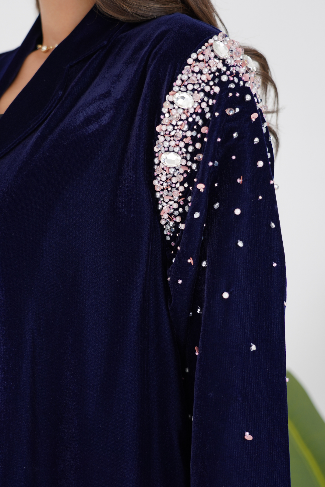 Velvet Abaya with Delicate Buttons and Embroidery Accents