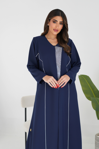 Abaya with Contrast Piping & Front Fabric Accent