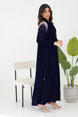 Velvet Abaya with Delicate Buttons and Embroidery Accents