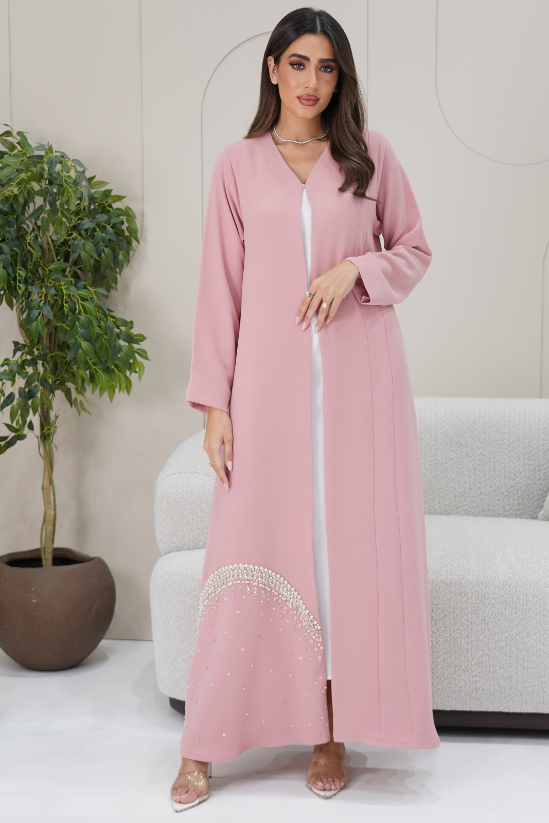 One-Side Hem Embroidered Abaya