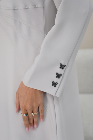 Taffeta Jacket Abaya with Front Cut & Butterfly Button Details