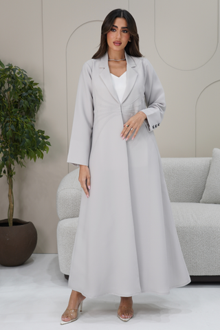 Taffeta Jacket Abaya with Front Cut & Butterfly Button Details