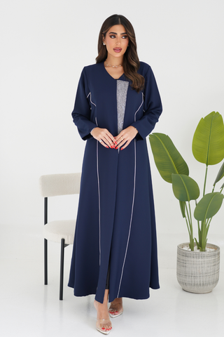 Abaya with Contrast Piping & Front Fabric Accent