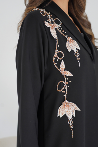 Collared Abaya with Embossed Shoulder Embroidery