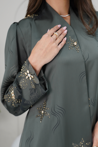 Gathered Shoulder Embroidered Abaya