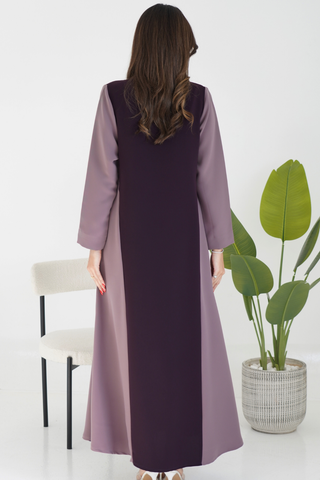 Two-Tone Abaya with Covered Buttons & Pockets