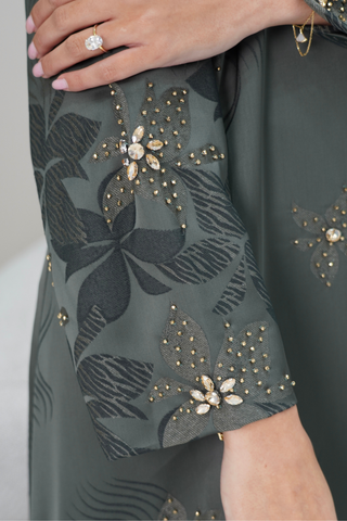 Gathered Shoulder Embroidered Abaya