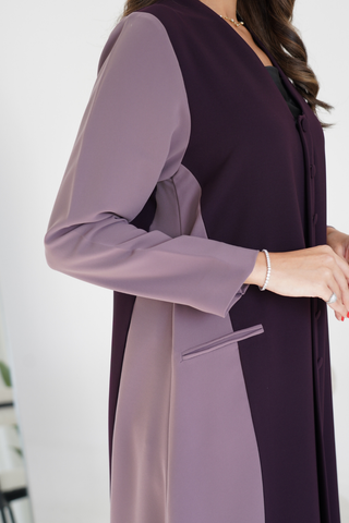 Two-Tone Abaya with Covered Buttons & Pockets