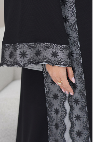 Grey-Lined Lace Collared Abaya