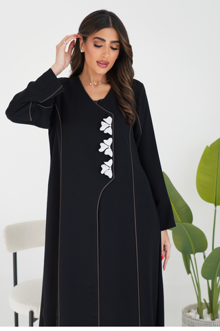 Abaya with Contrast Front Piping & Simple Embroidery