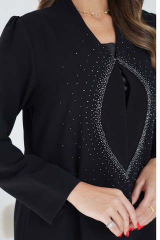 Beaded Oval Design Abaya with Shoulder Gathers