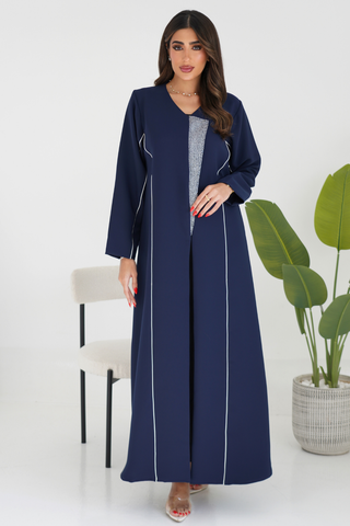 Abaya with Contrast Piping & Front Fabric Accent