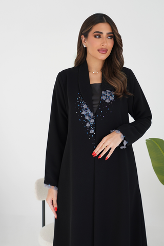 Collared Abaya with Embossed Embroidery