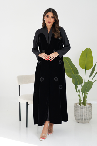 Velvet Abaya with Embossed Floral Embroidery