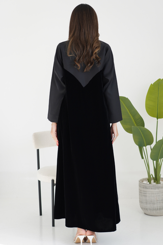 Velvet Abaya with Embossed Floral Embroidery