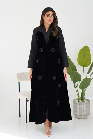 Velvet Abaya with Embossed Floral Embroidery