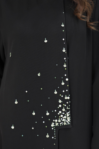 Gathered Shoulder Abaya with Front-Line Embroidery