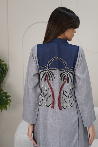 Embroidered Back Round Neck Abaya