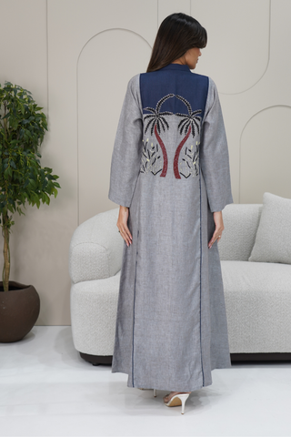 Embroidered Back Round Neck Abaya