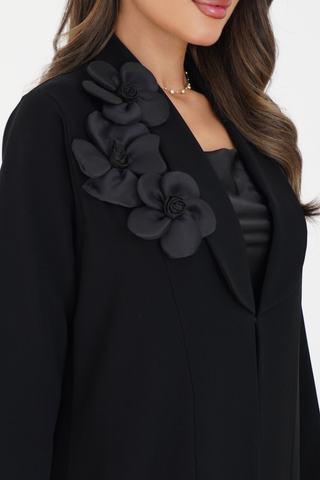 Collared Abaya with Floral Shoulder Detail