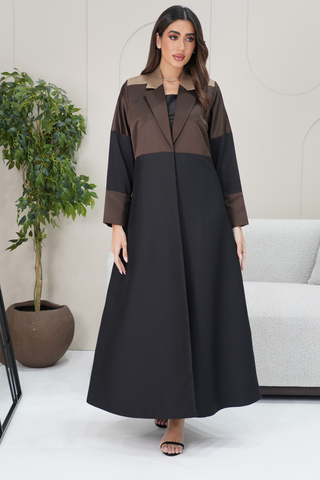 Two-Tone Black & Brown Collared Abaya