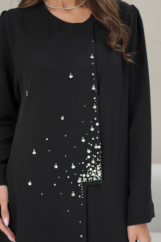 Gathered Shoulder Abaya with Front-Line Embroidery