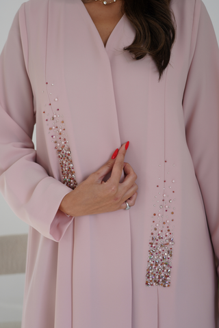 Front-Embroidered Abaya with Pleated Details