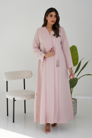 Front-Embroidered Abaya with Pleated Details