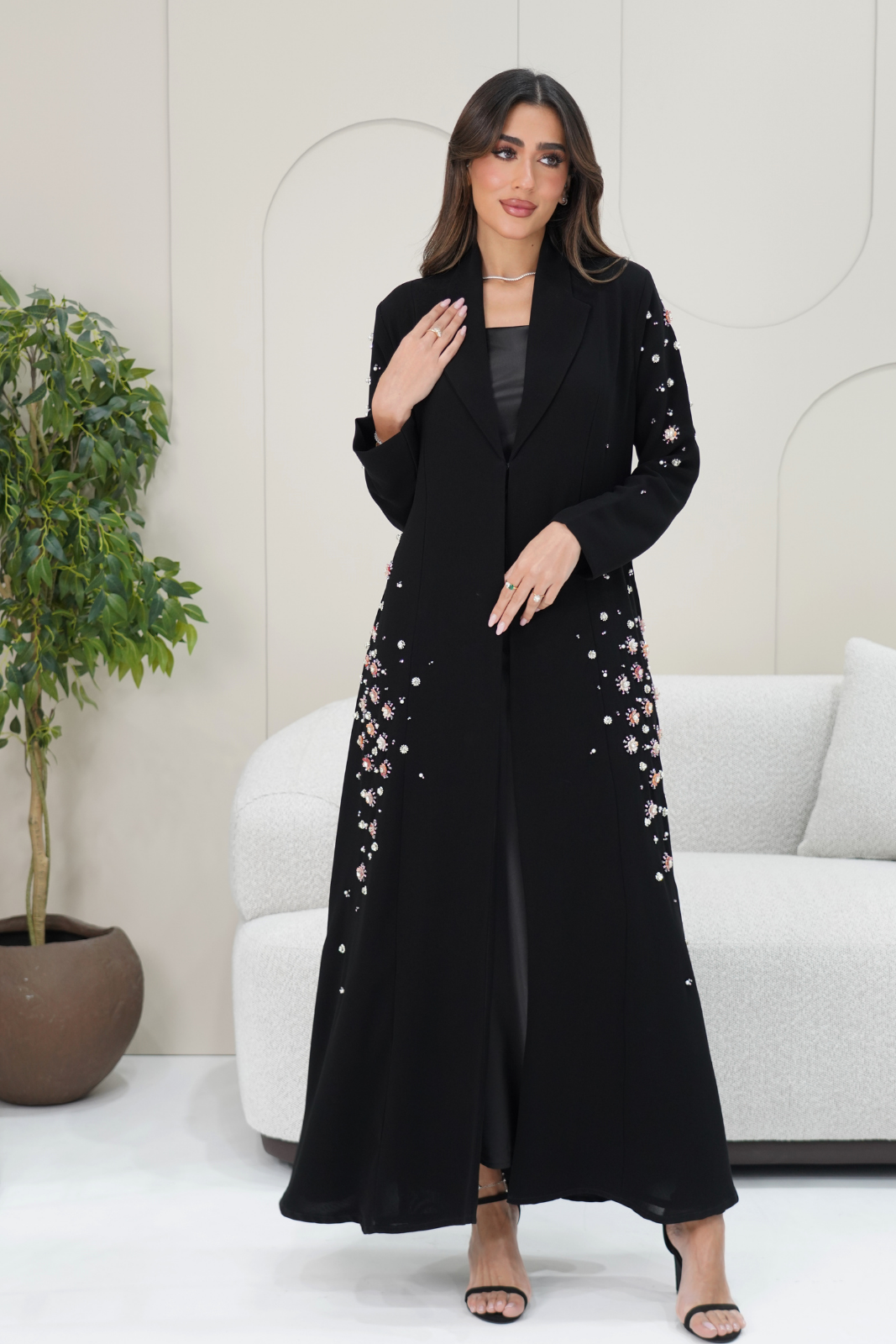 Pink Floral Embroidered Abaya