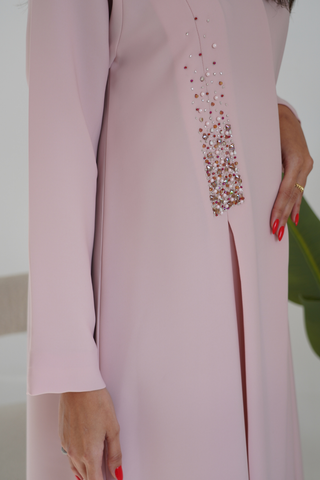 Front-Embroidered Abaya with Pleated Details