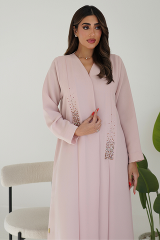 Front-Embroidered Abaya with Pleated Details