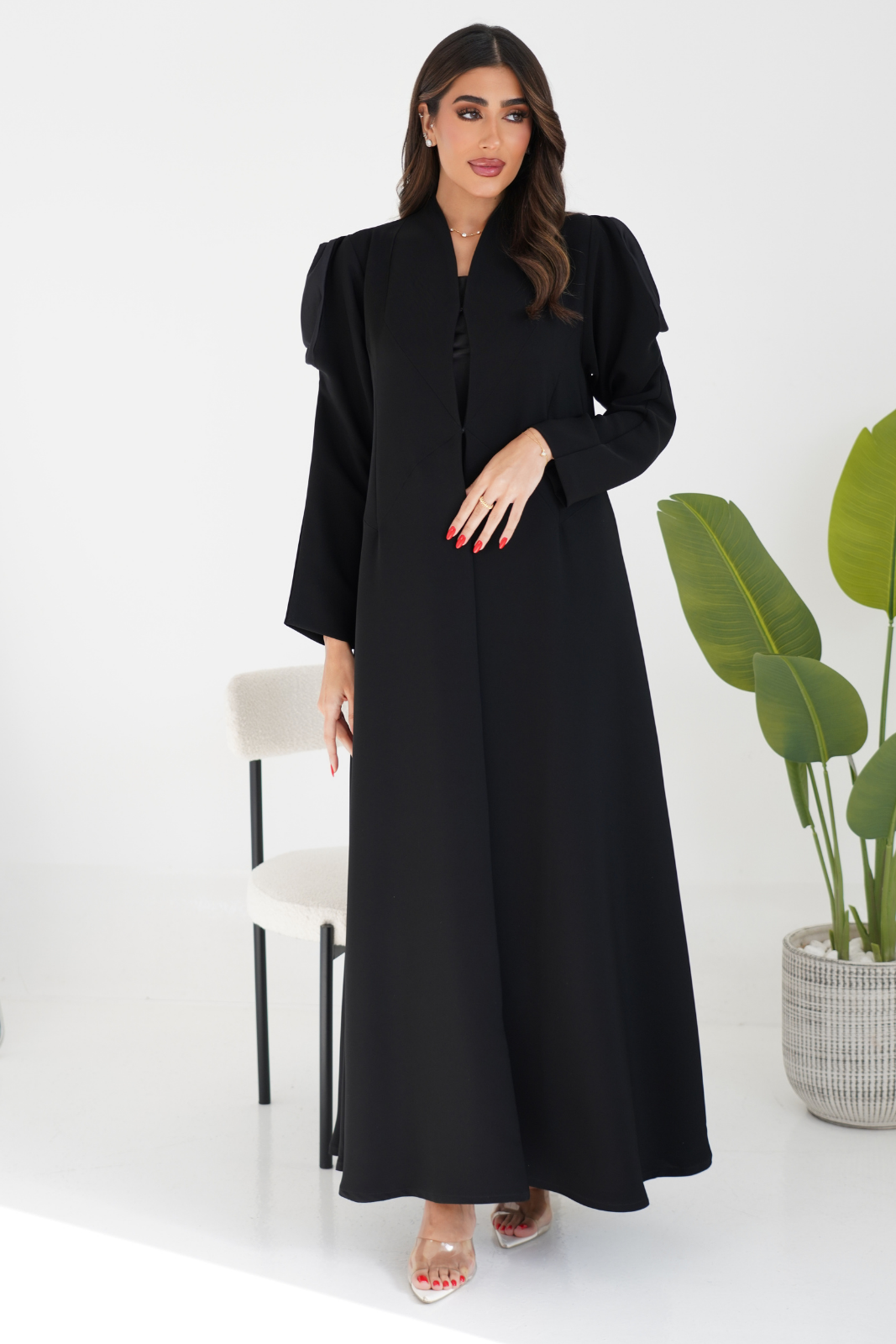 Abaya with Large Floral Shoulder Detail